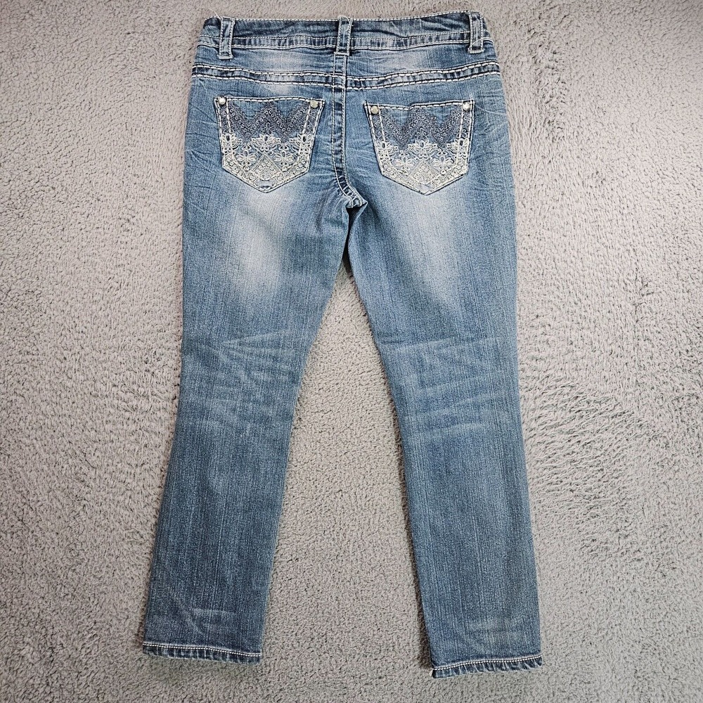 Paisley Sky Jeans Women‎ Size 2 Rhinestone Embroidered Zip Thick Stitch Capri